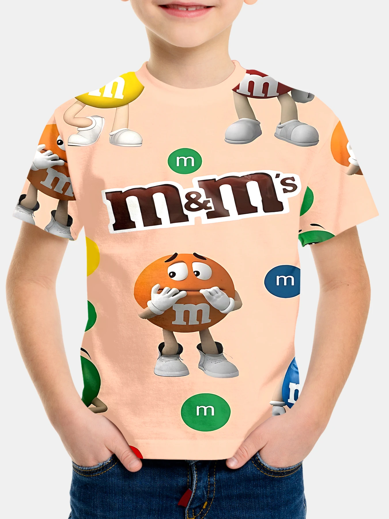 الكرتون الشوكولاته M-M & M's شعار ثلاثية الأبعاد طباعة ملابس الطفل 5 إلى 14 سنة الذكور الملابس في الهواء الطلق للأطفال صبي فتاة الطفل تي شيرت كامل #2