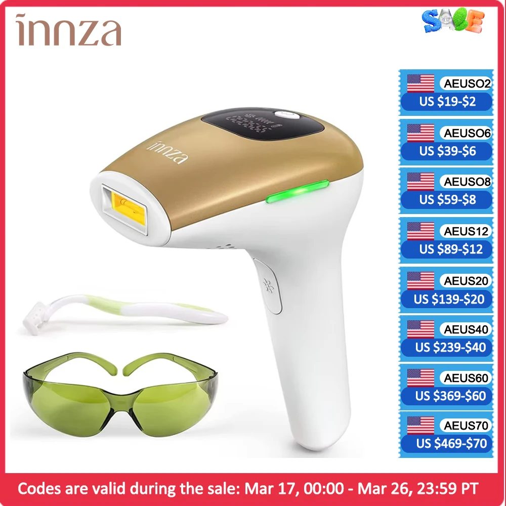 INNZA IPL Hair Removal for Women at-Home 999,000 Flashes Painless Hair Remover Device for Facial /Armpits/Legs/Arms/ Bikini Line