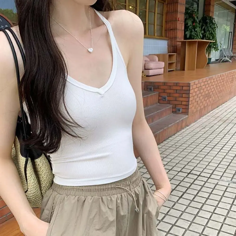 

All-match Deep V Neck Skinny Camisole Tank Summer Y2K Slim Fitted Tops Casual Basic Vest Top Women Beach