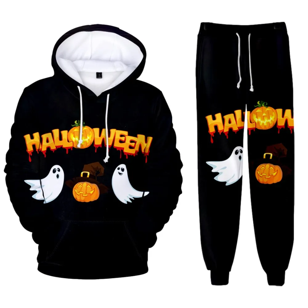 Autumn Winter Creative Halloween 3D Printed Boys Girls Tracksuit Set Casual Hoodie And Pants 2pcs Sets Fashion Unisex Clothing