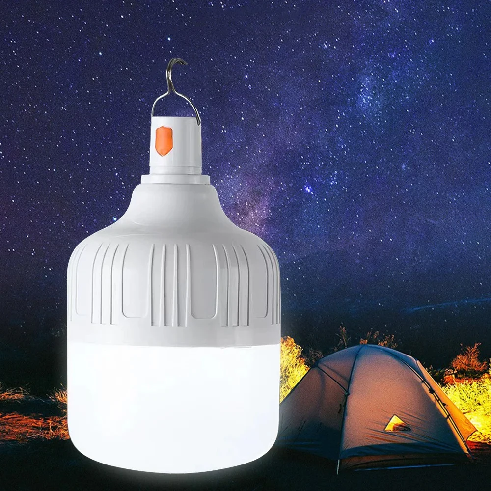 80W 60W High Power LED Camping Light Rechargeable Portable Lanterns Outdoor Emergency BBQ Tent Lighting Lamp Bulb with Hook