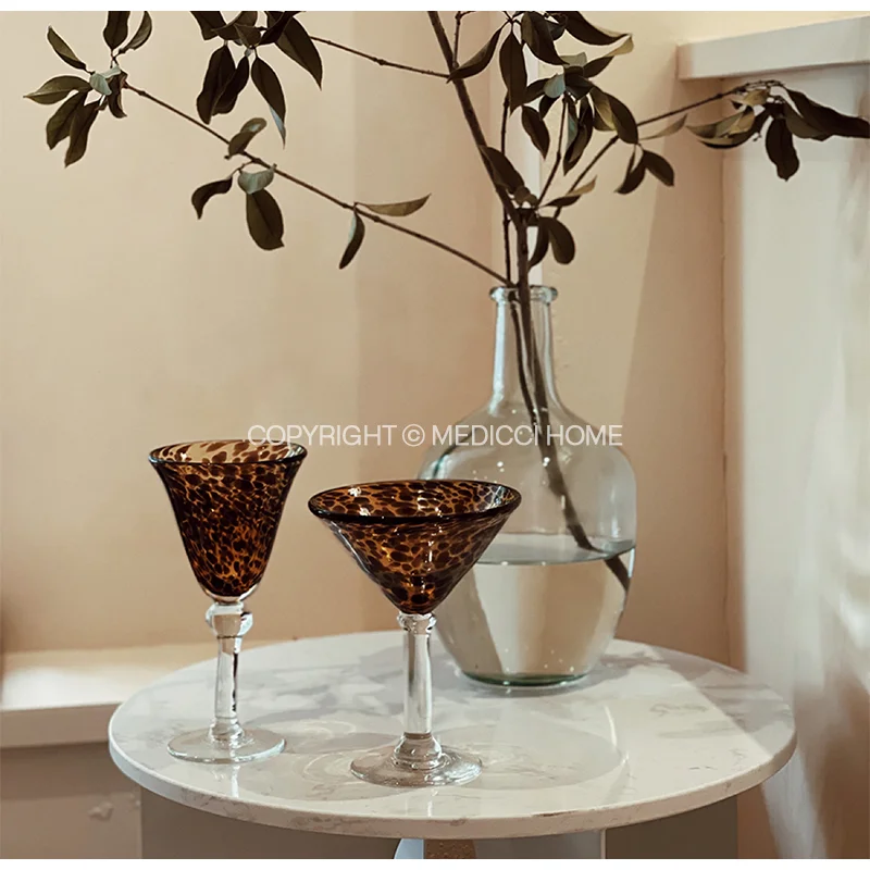 Medicci Home Amber And Black Leopard Hurricane Hand Blown Water Glasses Medieval Style Glassware Luxury Wine Cups For Party Bar