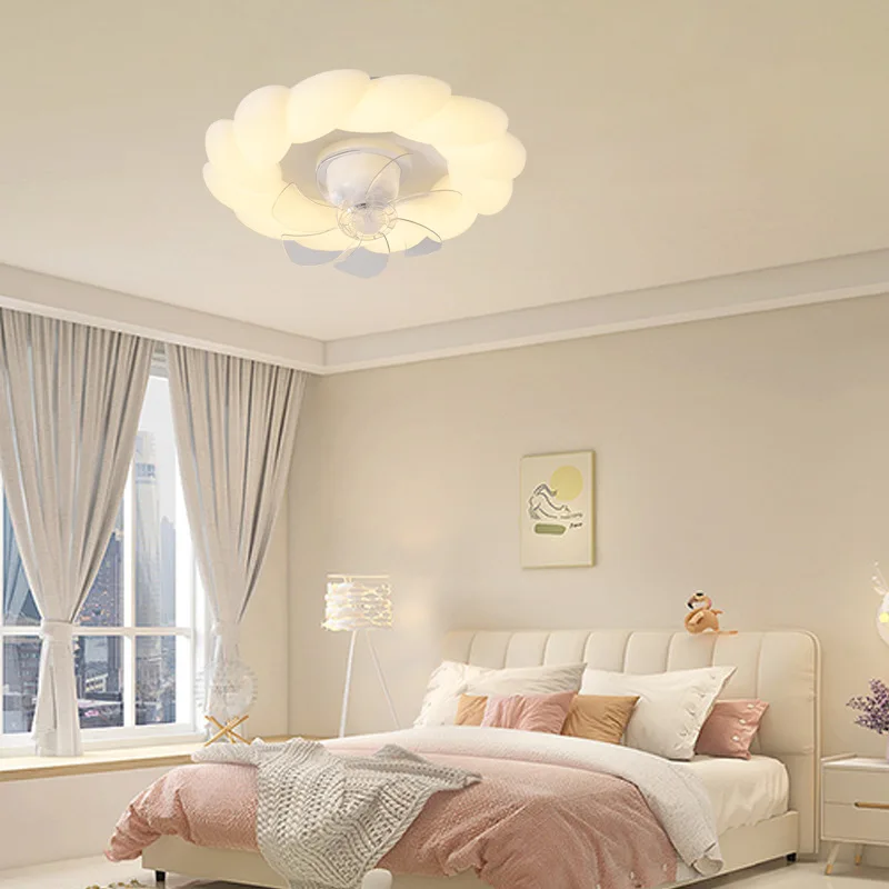 2024 New Cream Style Bedroom 360° Shake Head Electric Fan Ceiling Light Children's Room Restaurant Ceiling Fan Lamp Chandelier