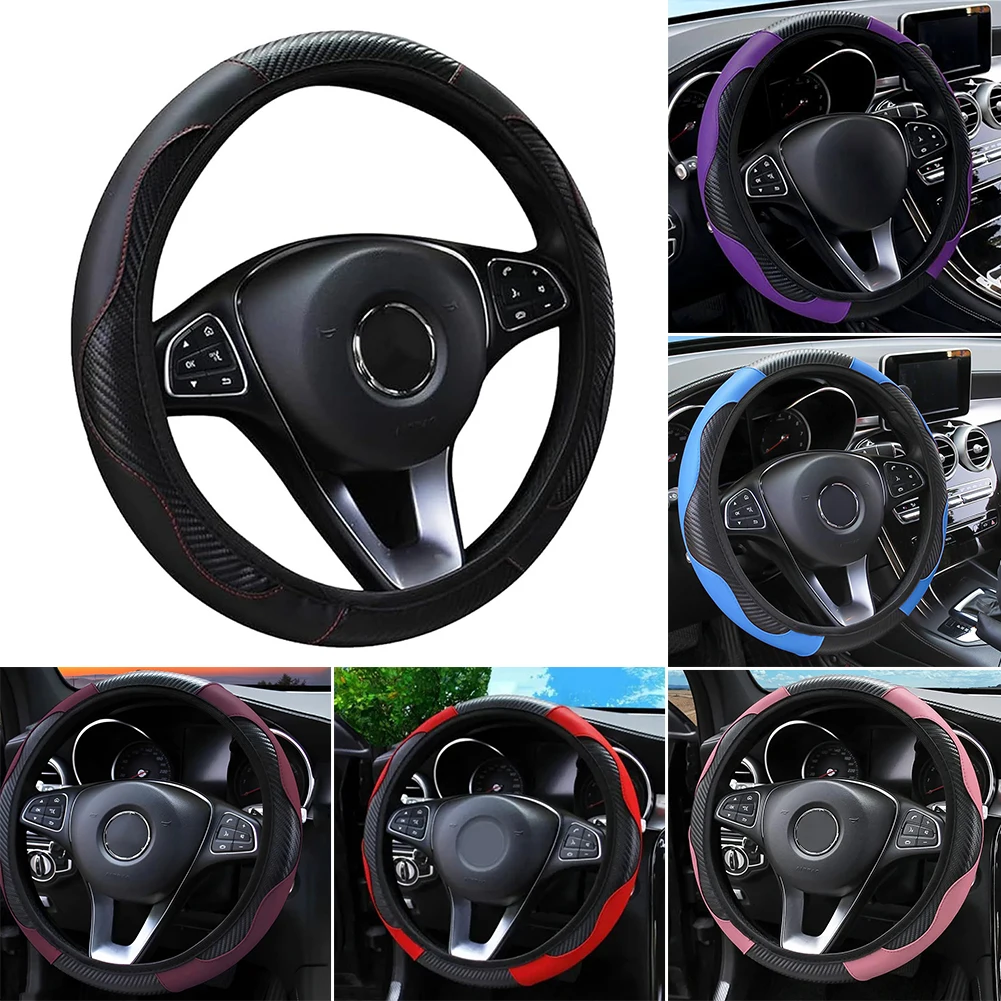 Carbon Fiber Universal Auto Lenkrad Abdeckung Anti Schweiß Nicht Slip Rad Abdeckung Einfach Installieren Lenkung Für Auto SUV Für lkw Van