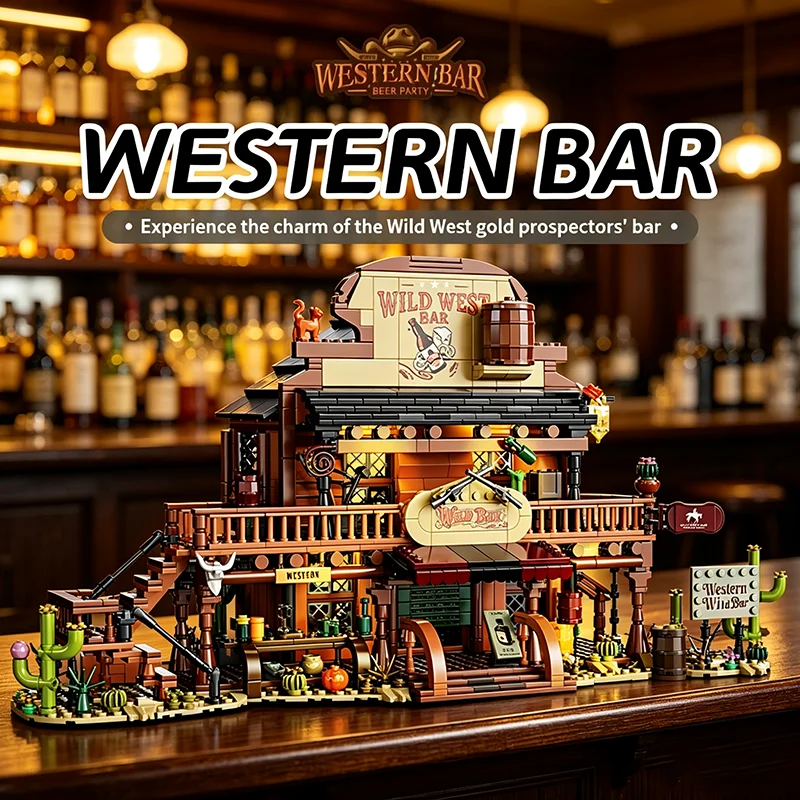 Classic Western Bar Building Blocks 1902PCS With Light City Street View Building Blocks Assembly Bricks Toys Best Gifts Decor