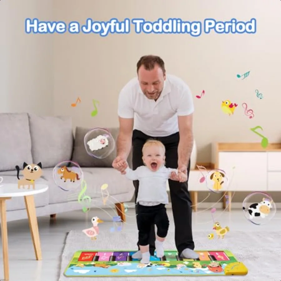 FOKI Bodenklaviermatte für Kleinkinder, Baby, sensorisch, pädagogisch, Tanzen, Tastatur, Teppich, Tiergeräusche, Decke, Touch-Spielmatte, Musical