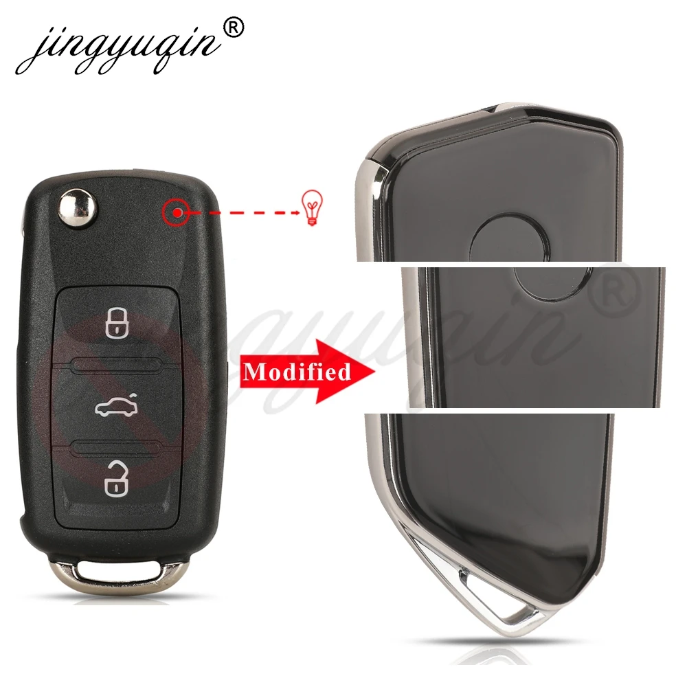 jingyuqin 5/10pcs 3BTN Modified Flip Remote Key Fob Shell Case For VW/VOLKSWAGEN Caddy Eos Golf Jetta Beetle Polo Tiguan Touran
