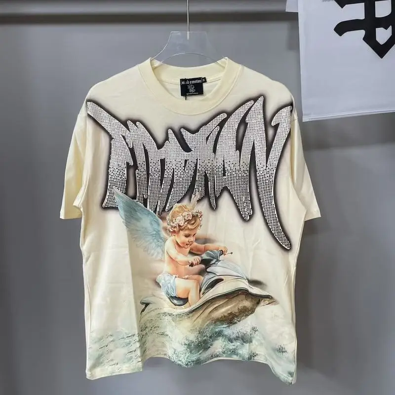 

Mixed Emotion Streetwear Summer Angel Baby Rhinestone Loose Fit Pure Cotton ort Sve T-irt ex Casual Comfortable Br...