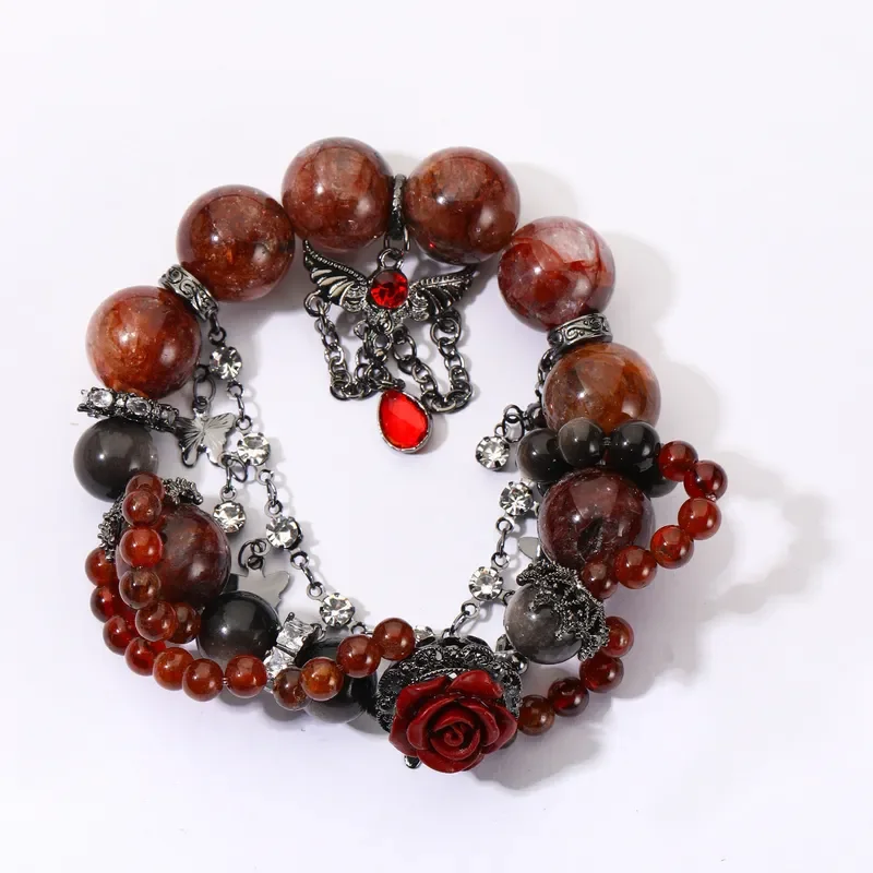 DIY dark gothic style niche design natural red glue flower crystal bracelet cinnabar rose magic box cross-border explosion