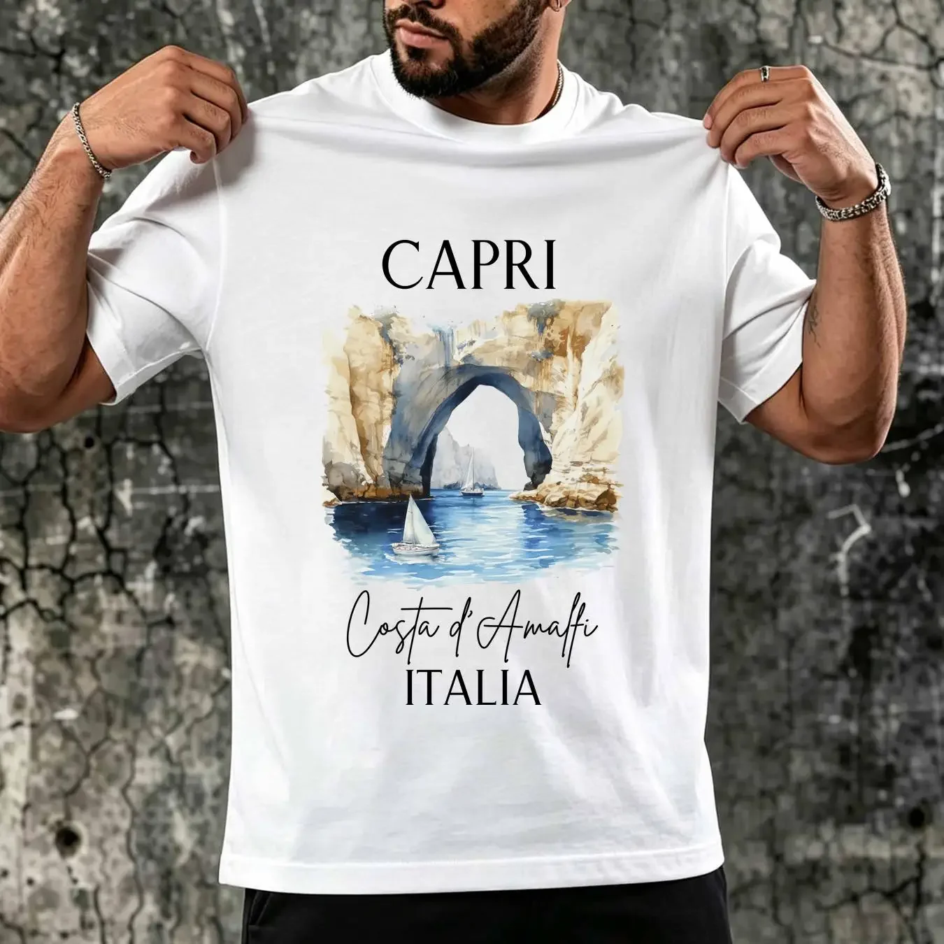 washed T Shirt Capri Italy Trip Softstyle Vacation Souvenir Cute Island Blue Grotto long or short sleeves vintage Washed homme