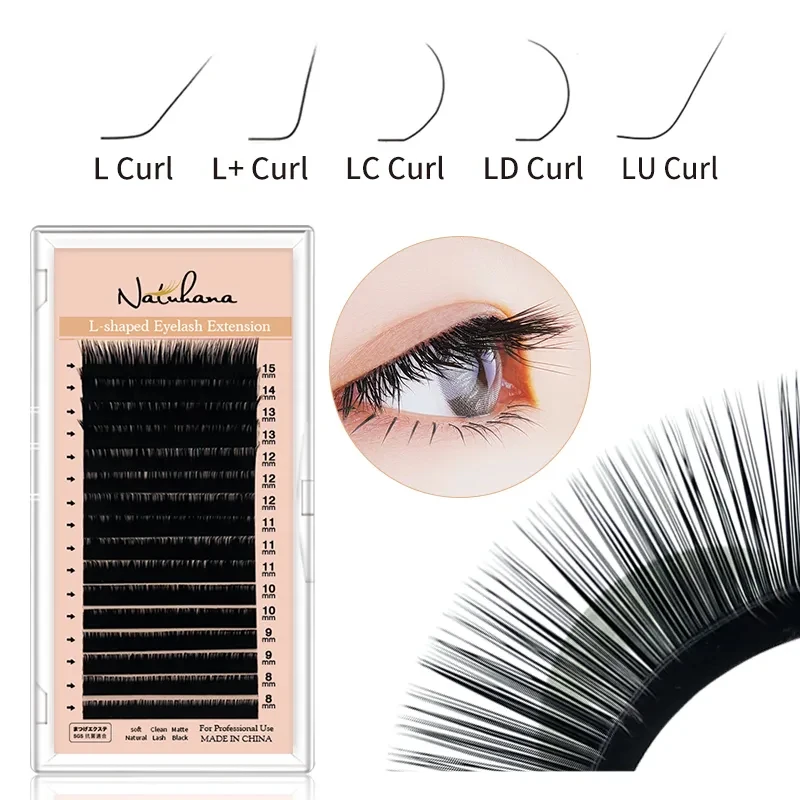 NATUHANA L/L+/LC/LD/LU(M) Curl False Eyelash Extension 8-15Mix Matt Black PBT Mink Eyelashes for Grafting L Shaped Lashes Makeup