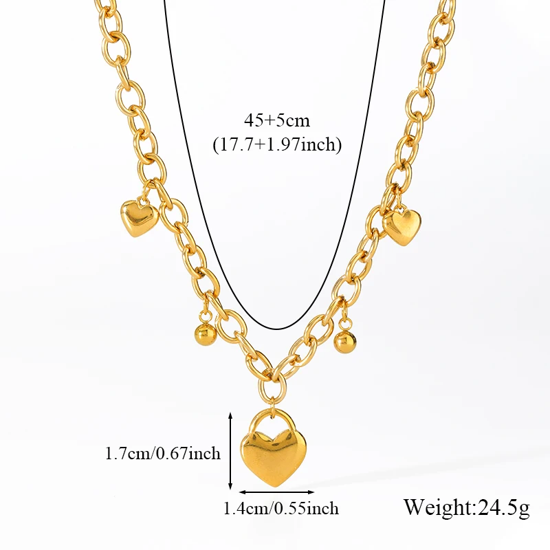 EILIECK 316L الفولاذ المقاوم للصدأ القلب الخرز قلادة قلادة سوار مجموعة معدنية الصدأ برهان مجوهرات عالية الجودة بيان بيجو