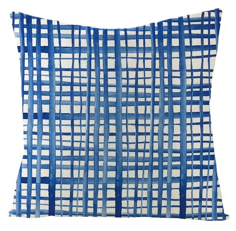 Boho Blue Geometric Series Linen Cushion Cover Throw Pillow Case Modern Minimalist Home Decor Pillowcase Pillow Cover for Couch