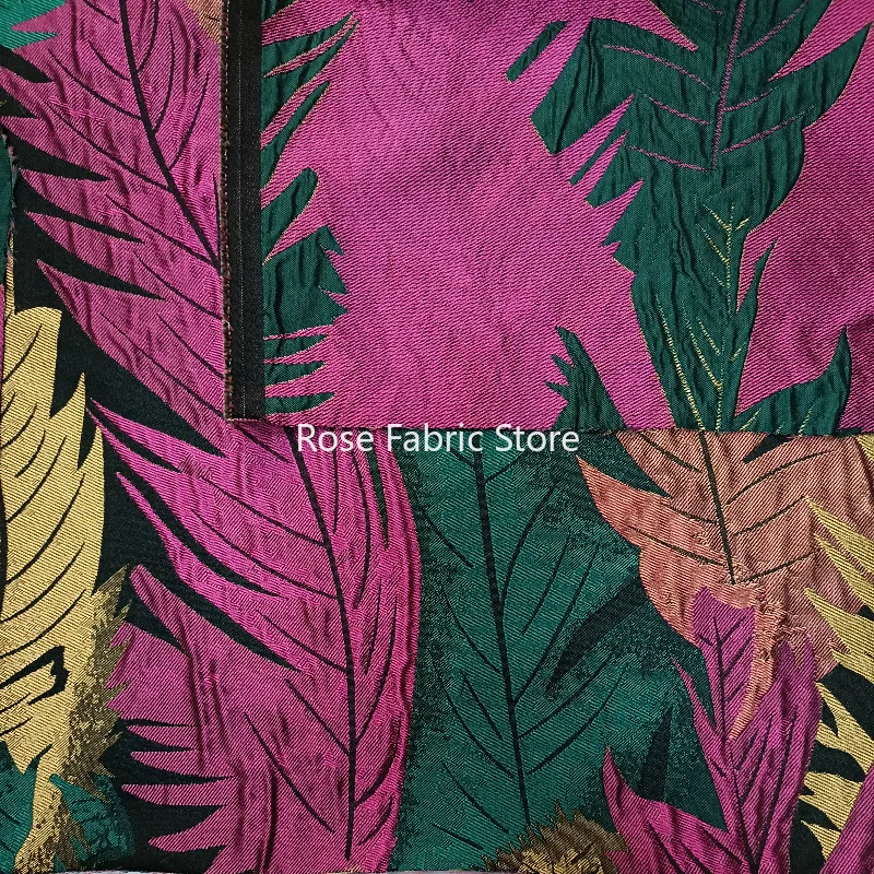 1 meter Oil Painting Large Leaves Relief Jacquard Fabric Retro Dress Skirt Bag Decorative Sewing Fabric