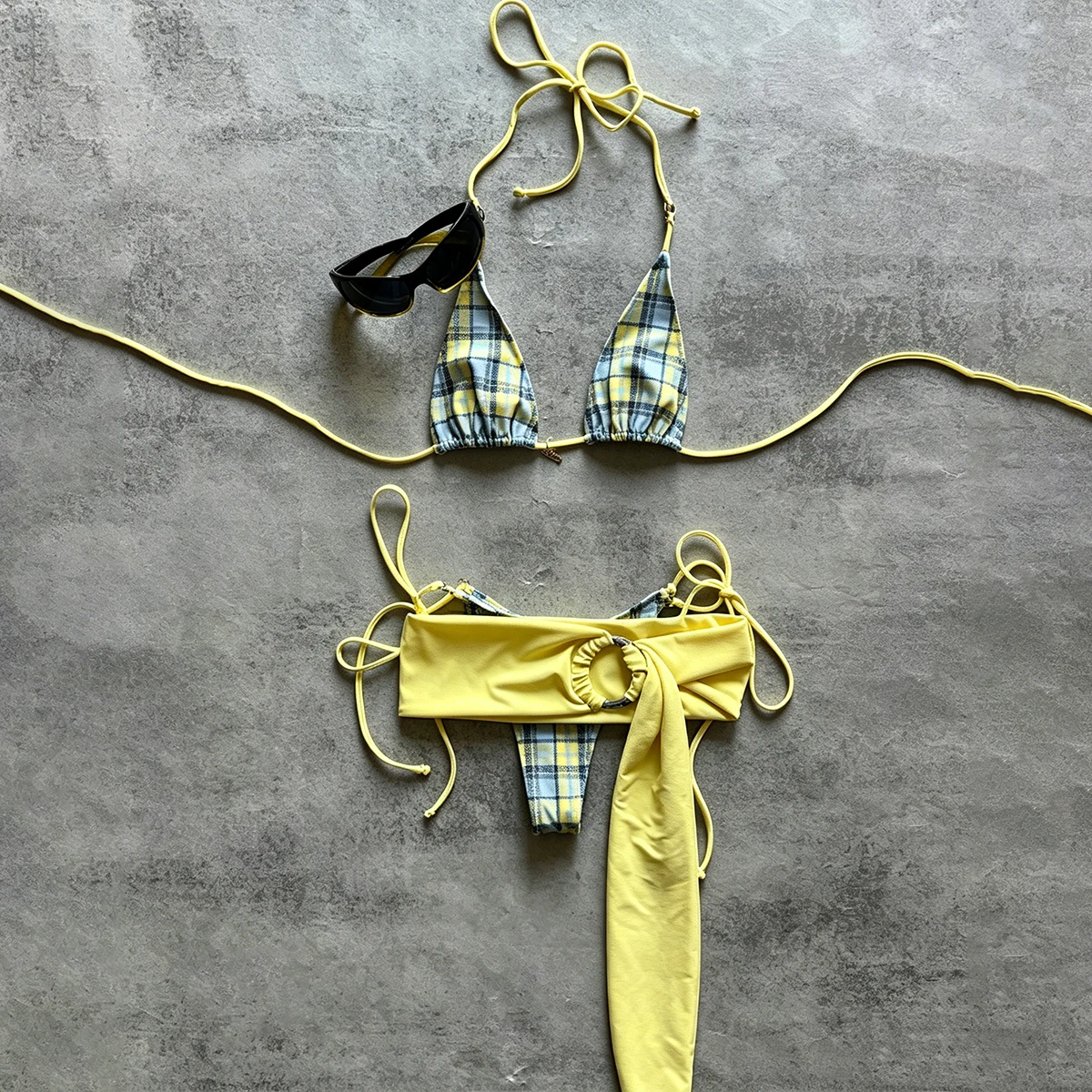 3 Pieces Women Swimsuit Swimwear Micro 2026 Sexy Female Plaid Bikini Set Beachwear Sarong Bathing Suit Swimming Suit Biquini