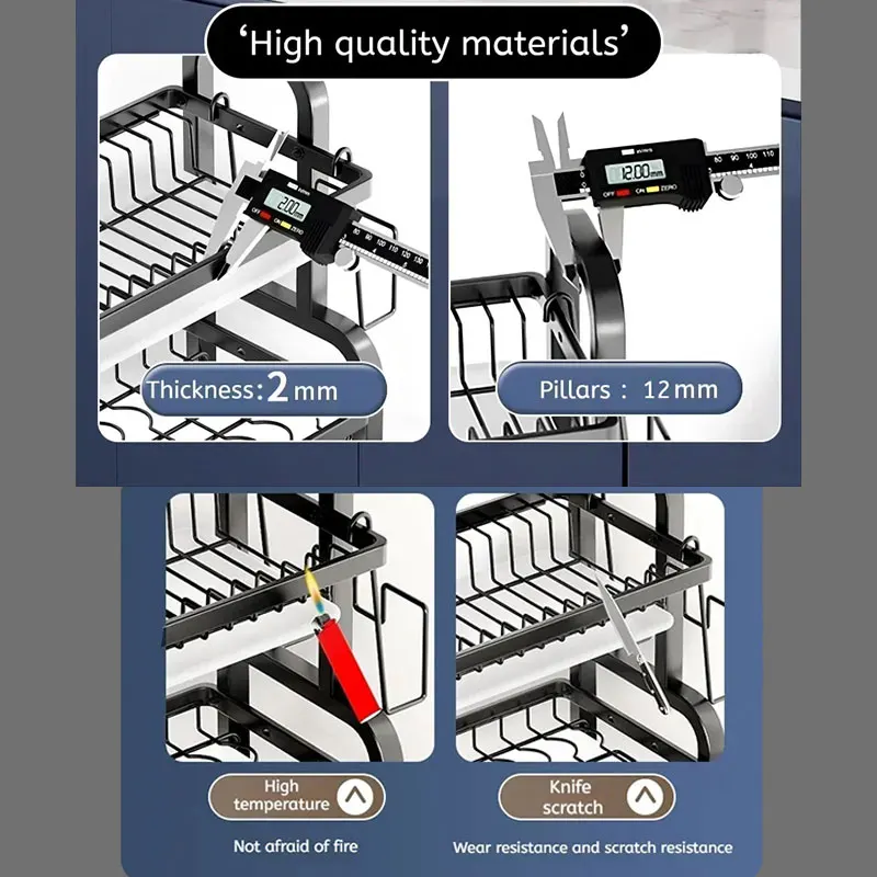 Dish Drying Rack Stainless Steel 2-tier Compact Kitchen Dish Rack Drainboard Large Rust-proof Dish Drainer With Utensil Holder