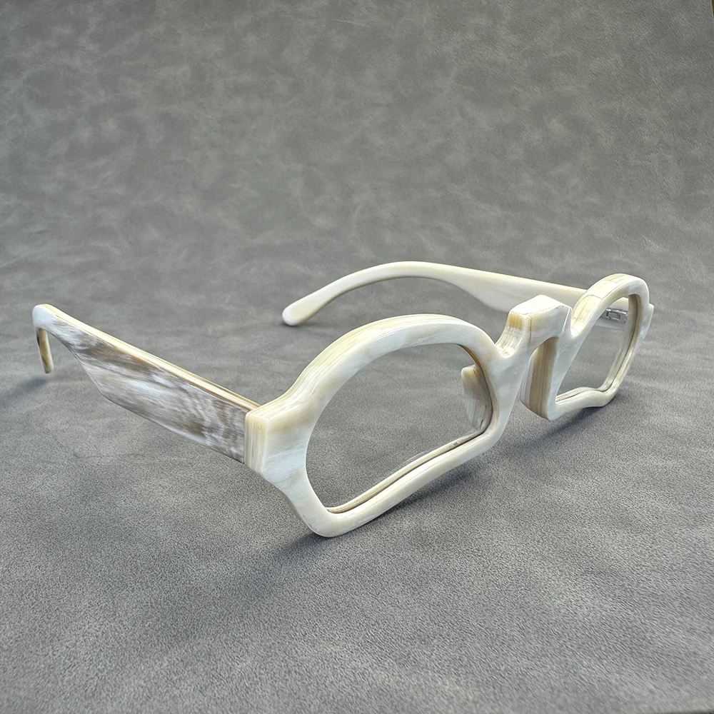 Eyeglass Frames Unique Vintage Irregularity Optical Lenses Eyeglasses Retro Handmade White Horn Readng Men's Glasses Frames