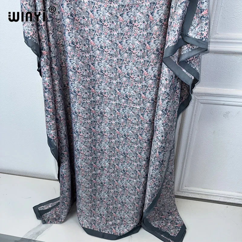 WINYI summer fashion dresses for women luxury flower print muslim woman dubai Free Size Design Maxi Loose African Elegant Dress