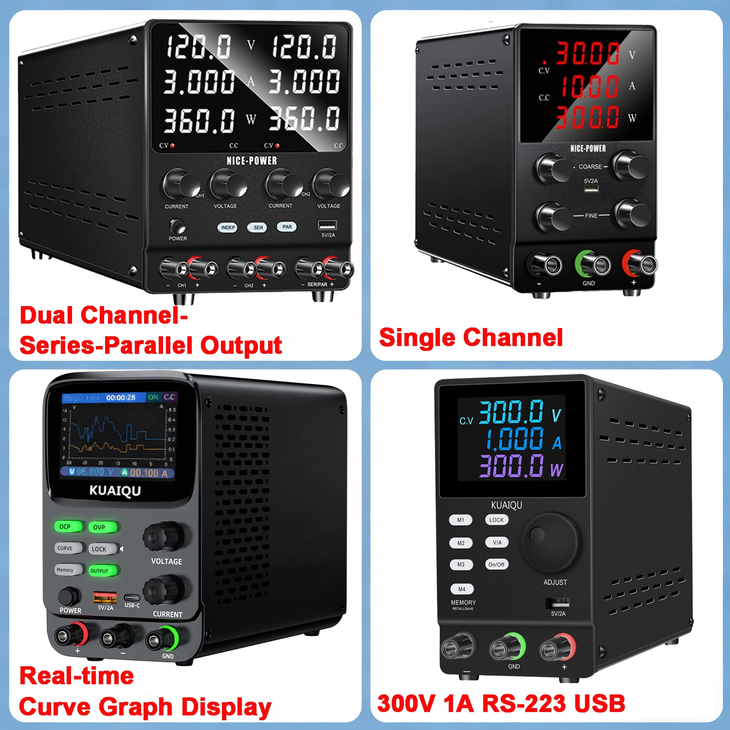 

30V 60V 120V Adjustable DC Power Supply Dual/Single 300V 1A Bench Power Source Lab Power Supply For Anodizing Phone Repair Test