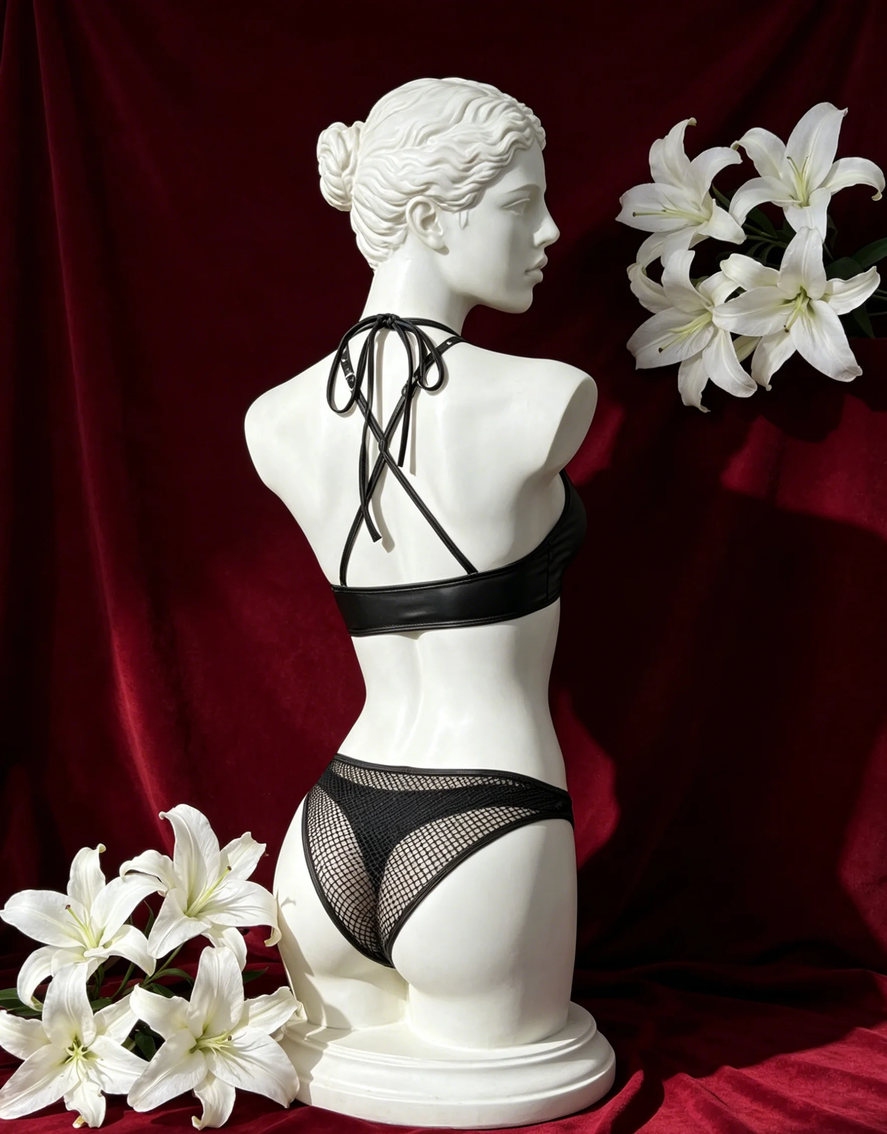 【 Fragments.SPECIAL LINK:THE MASCOT'SLITTLE GIFT.】 Chic Black Studded Halter Bodysuit with Fishnet Mesh and Faux Leather