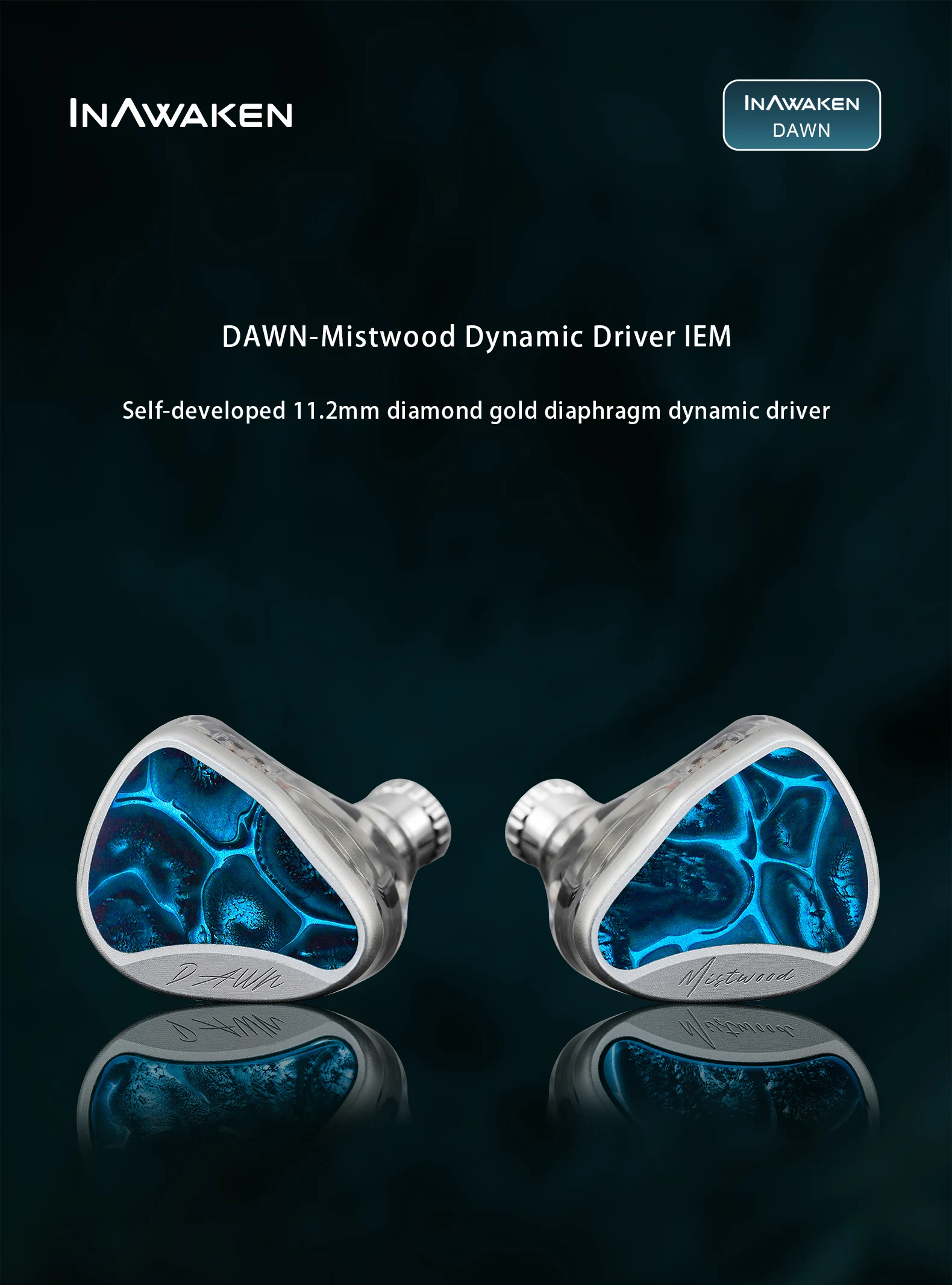 INAWAKEN Dawn Mistwood In-Ear-Monitor mit 11,2-mm-Diamant-Gold-Membran-Treiber und ergonomisch präziser 3D-gedruckter Kavität – Detail 1