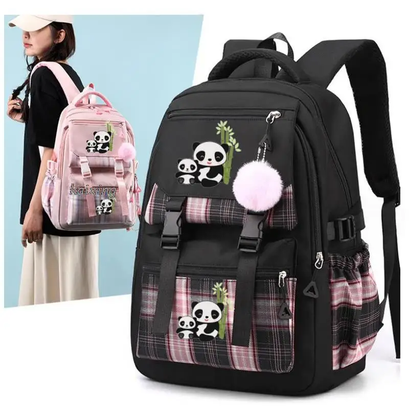 Mochila escolar com estampa panda para meninas e adolescentes, mochila escolar com estampa, estilo casual, para viagem