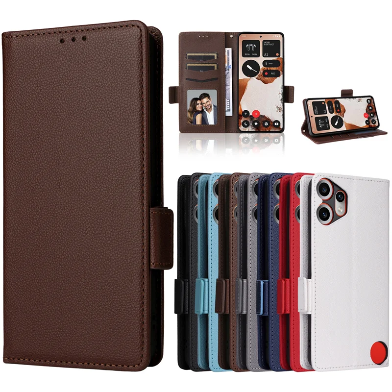 

Для Nothing CMF Phone 2 Pro Кошелек с боковой пряжкой и узором личи Кожаный чехол для Nothing CMF Phone2 Pro Кошелек Магнитные сумки для телефона