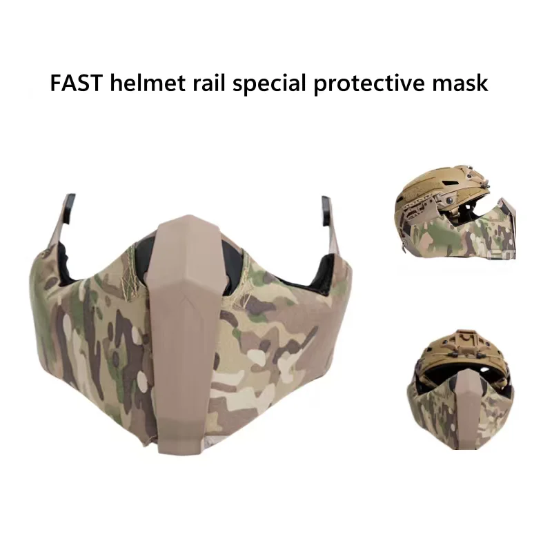fastヘルメットレールマウント保護フェイスシールド、フルフェイスイヤーカバー付き、戦術屋外csギア必須品