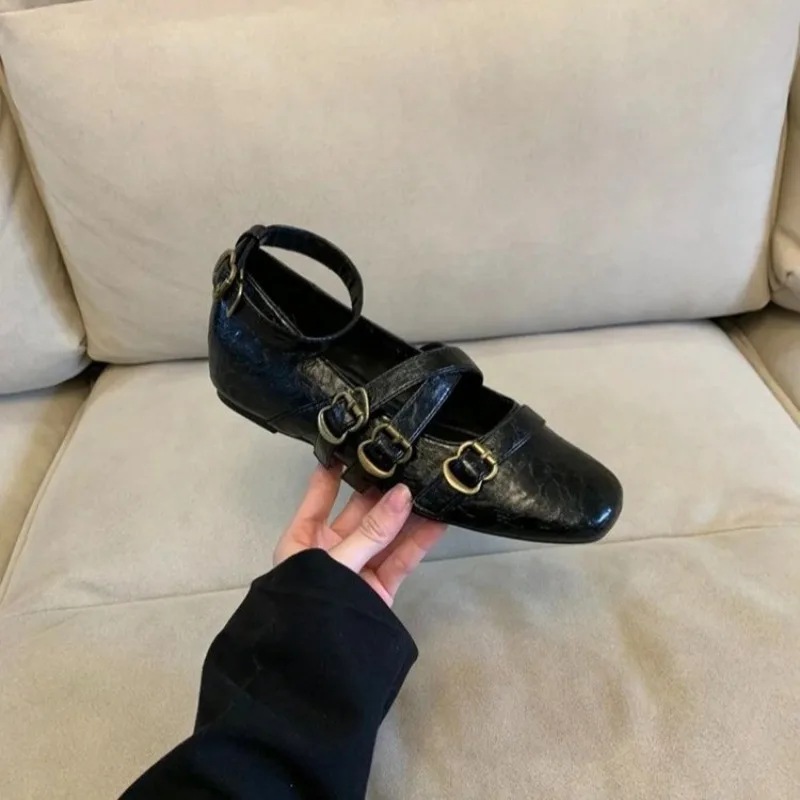 2025 New Square Toe Heightened Inner Mary Jane Women's Shallow Mouth One Buckle Women's Shoes Versatile Flat Single Shoes view 2