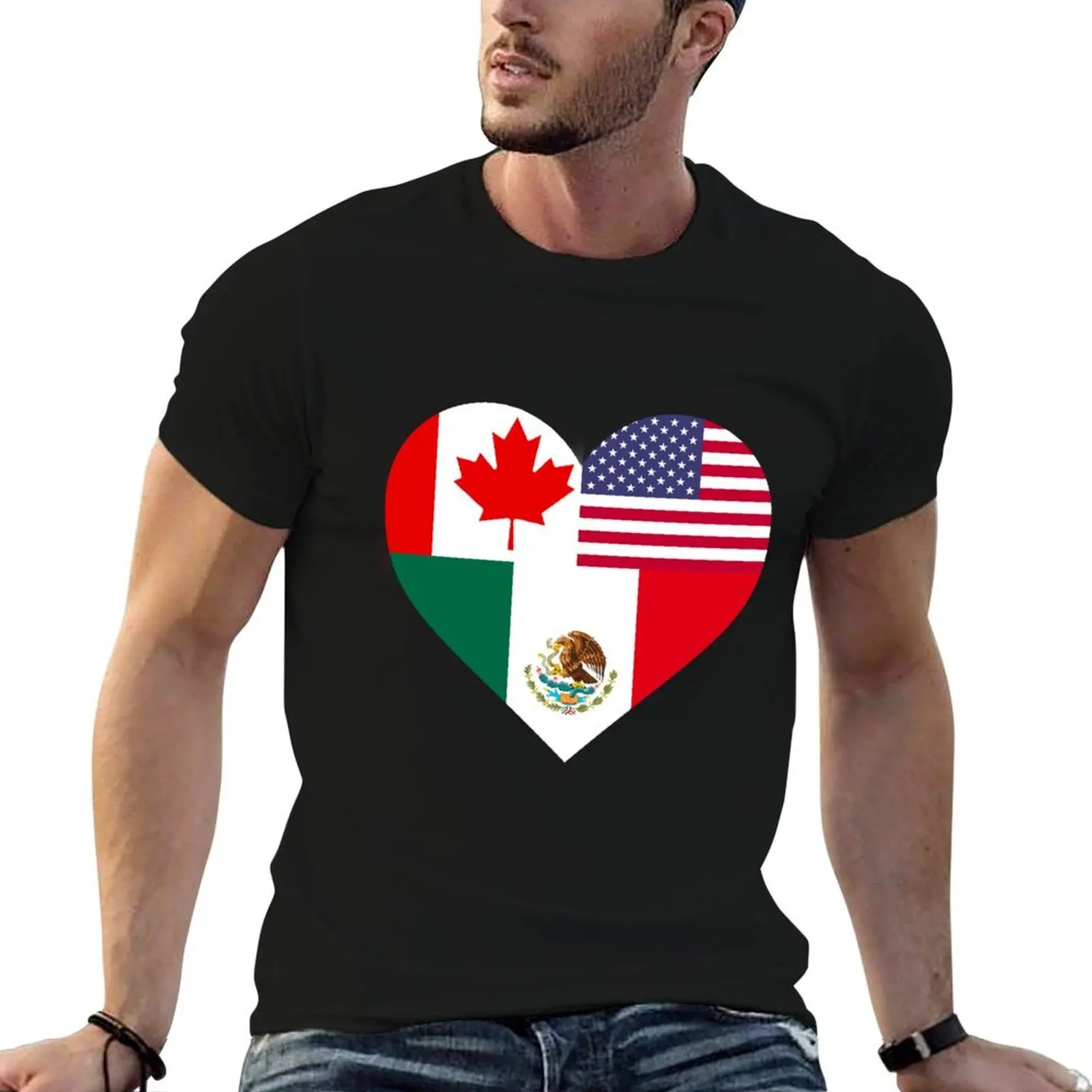 

Canada USA Mexico love heart T-Shirt man t shirt luxury cotton t shirt man T-Shirt