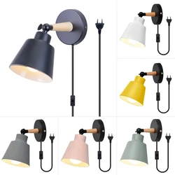 With Switch Wood Nordic E27 Wall Light Modern Bedside Wall Lamp Sconce Indoor Lighting Home Decor Living Room Wandlamp EU plug