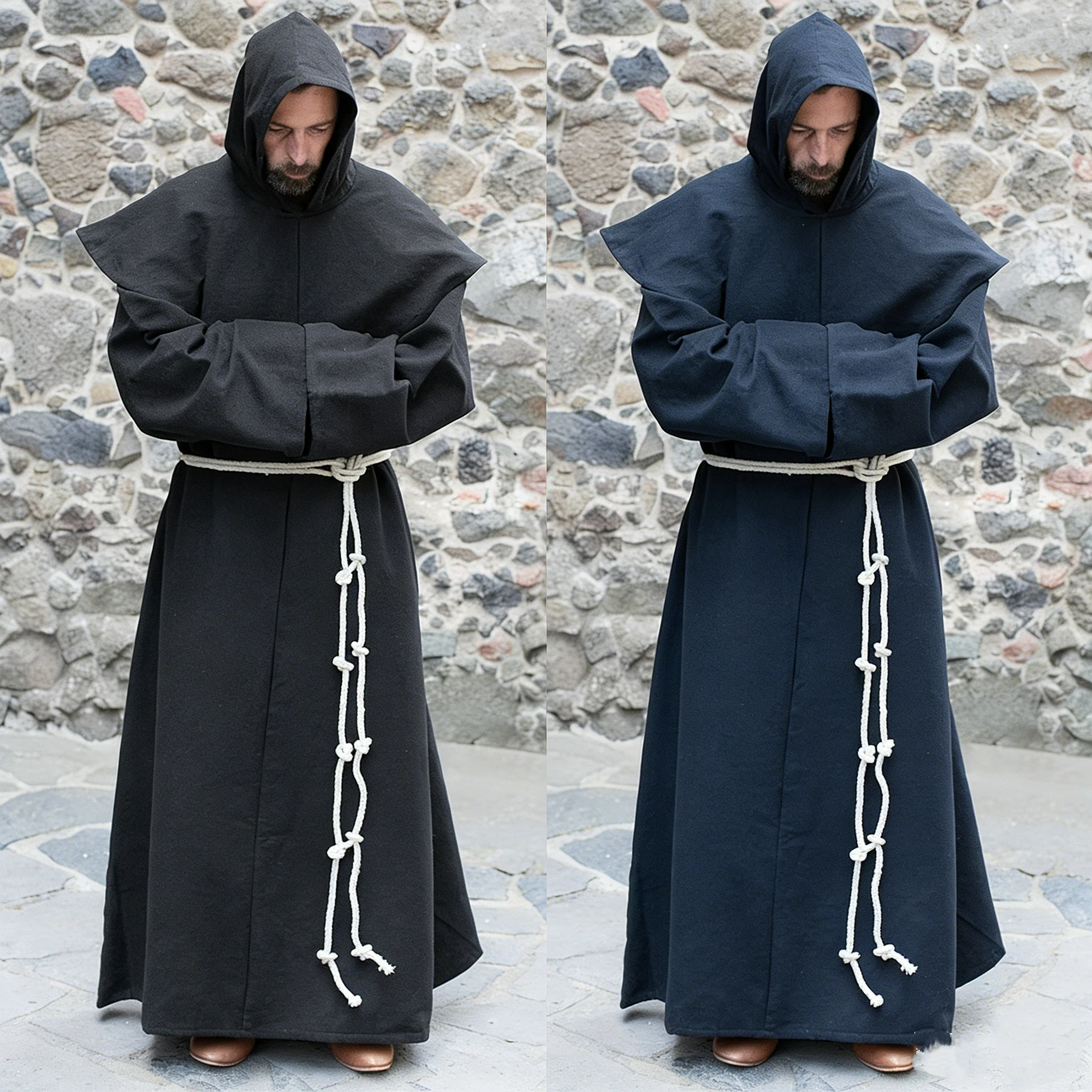 

Renaissance Cosplay Monk Clergy Shoulder Clothes Friar Religious Saint Costume Men Priest Hood Halloween Party Plus Size Robe