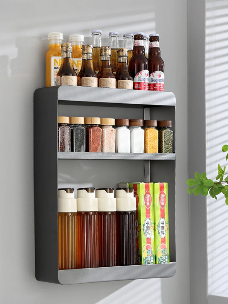 Kitchen seasoning rack Wall-mounted non-punching wall storage rack Multi-layer storage rack