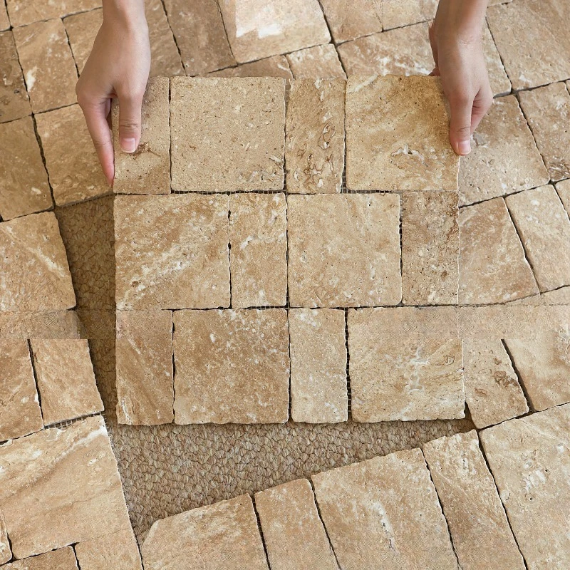 

Garden Shuangpin Golden Travertine Floor Tile Clothing Store Natural Lime Stone