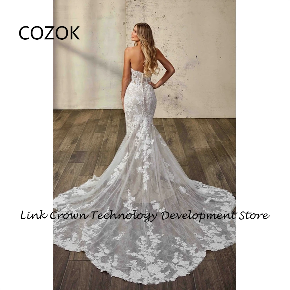 COZOK-Vestidos De Novia De sirena sin tirantes para mujer, ropa De princesa hasta el suelo, con botones en la espalda, para verano, 2024