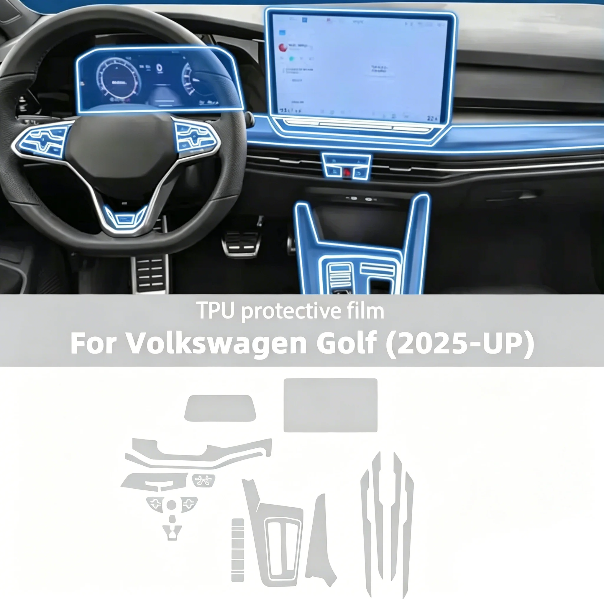 PPF-Schutzfolie für Volkswagen VW Golf 8.5 2025 Golf 8 MK8.5/7 2024 Innenraum Mittelkonsole Transparente TPU-Folie – Detail 1