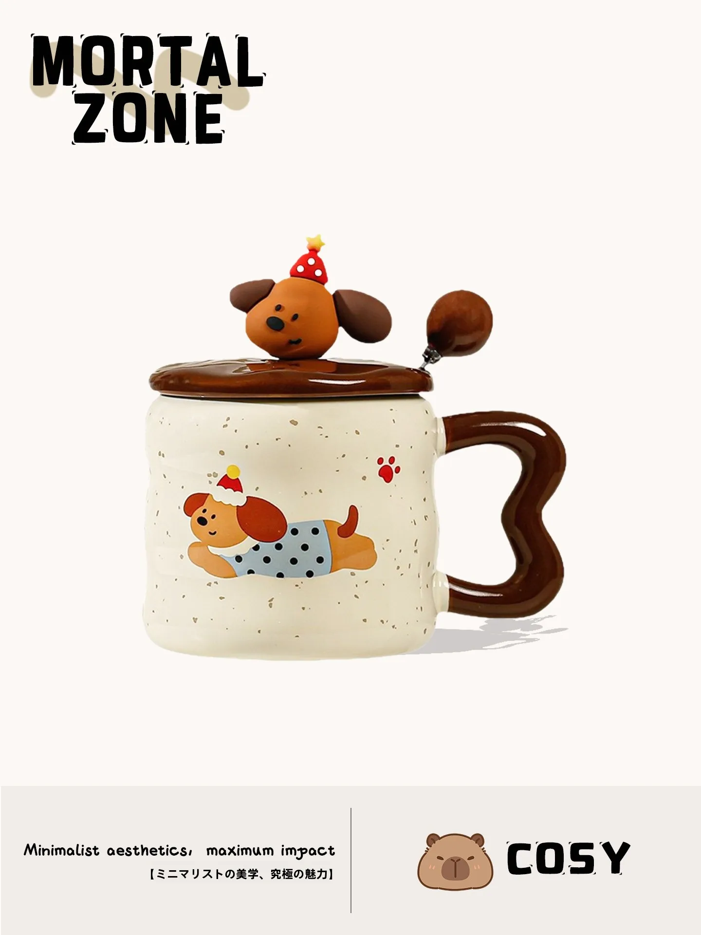 

MORTALZONE Cerc Mug Office Cute Water Cup with Lid And Spoon Durable Animal Patterned Coffee Mug for Busin Use