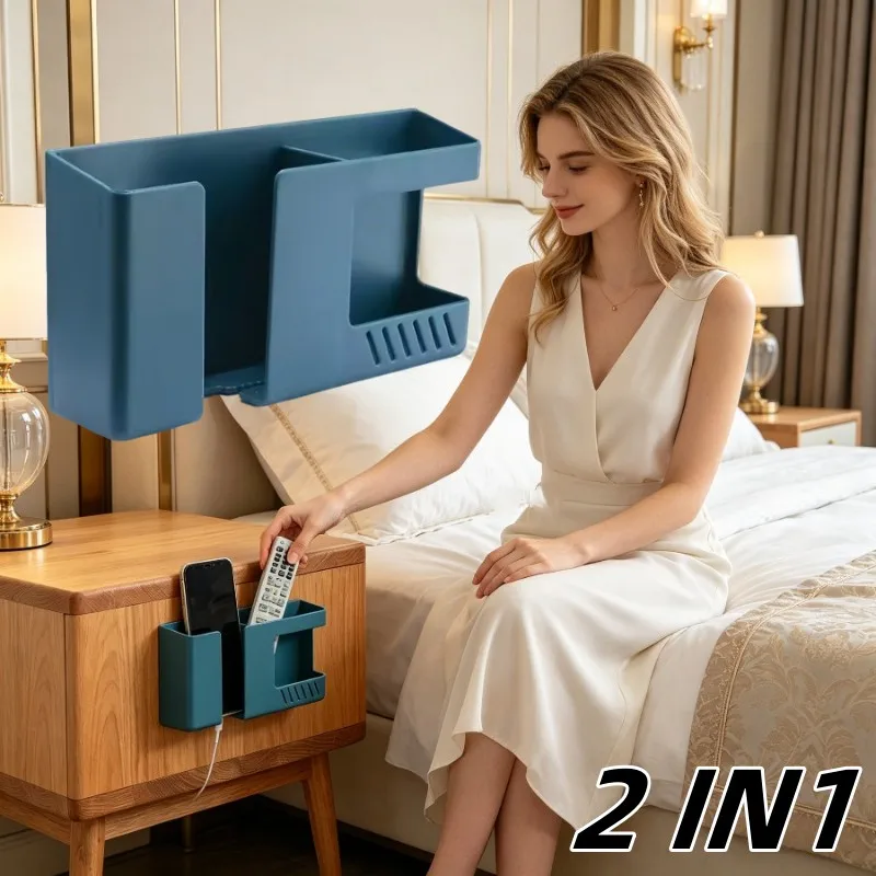 1/2PC Wall-Mounted Non-Punching Remote Control Storage Box Rack TV Air Conditioning Mobile Phone Charging Rac