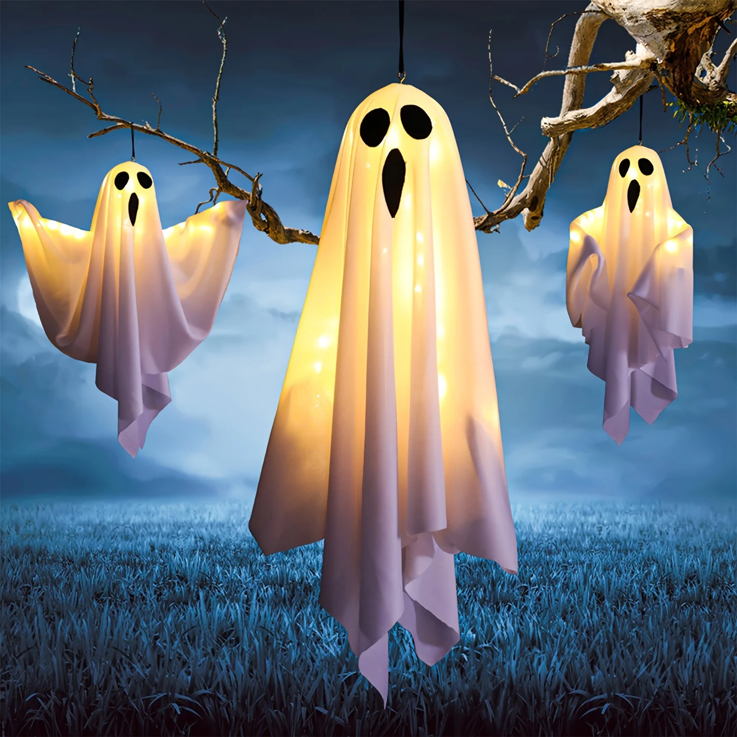 Halloween LED Glow Ghost Lights Home Indoor Outdoor Hanging Decoration Haunted House Horror Props Bar Supplies 2024 Funny Toys