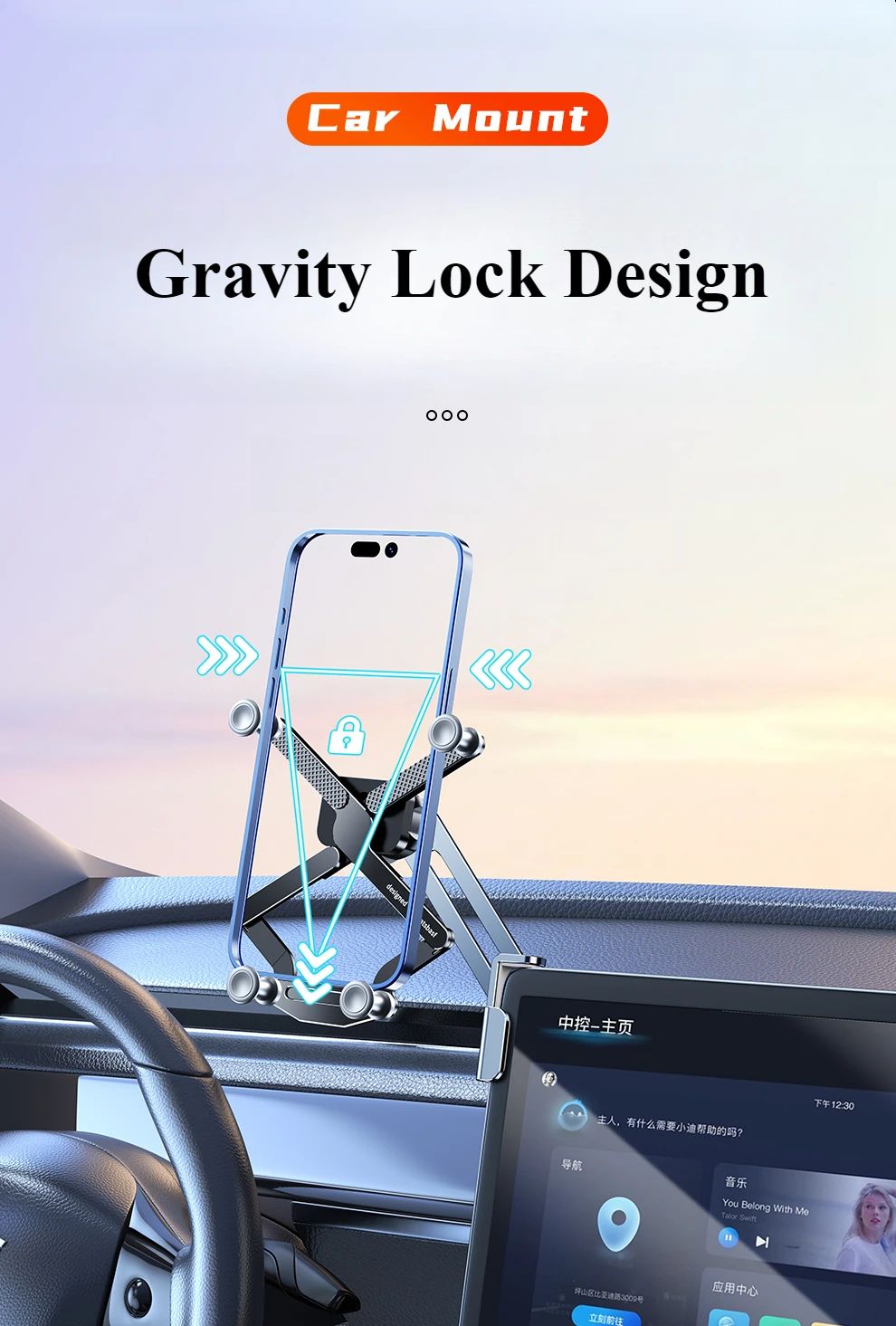 Hipacool Dual-position Car Screen Phone Holder Bracket Metal 360° Adjustable Stand for Tesla Model 3 Highland Y Car Accessories