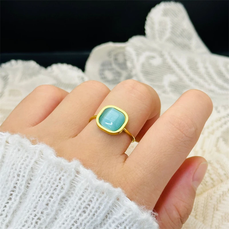 316L Stainless Steel Fashion Fine Fine Jewelry Minimalism Candy Color Embed Opal 4 Colors Adjustable Size Rings For Girls Women