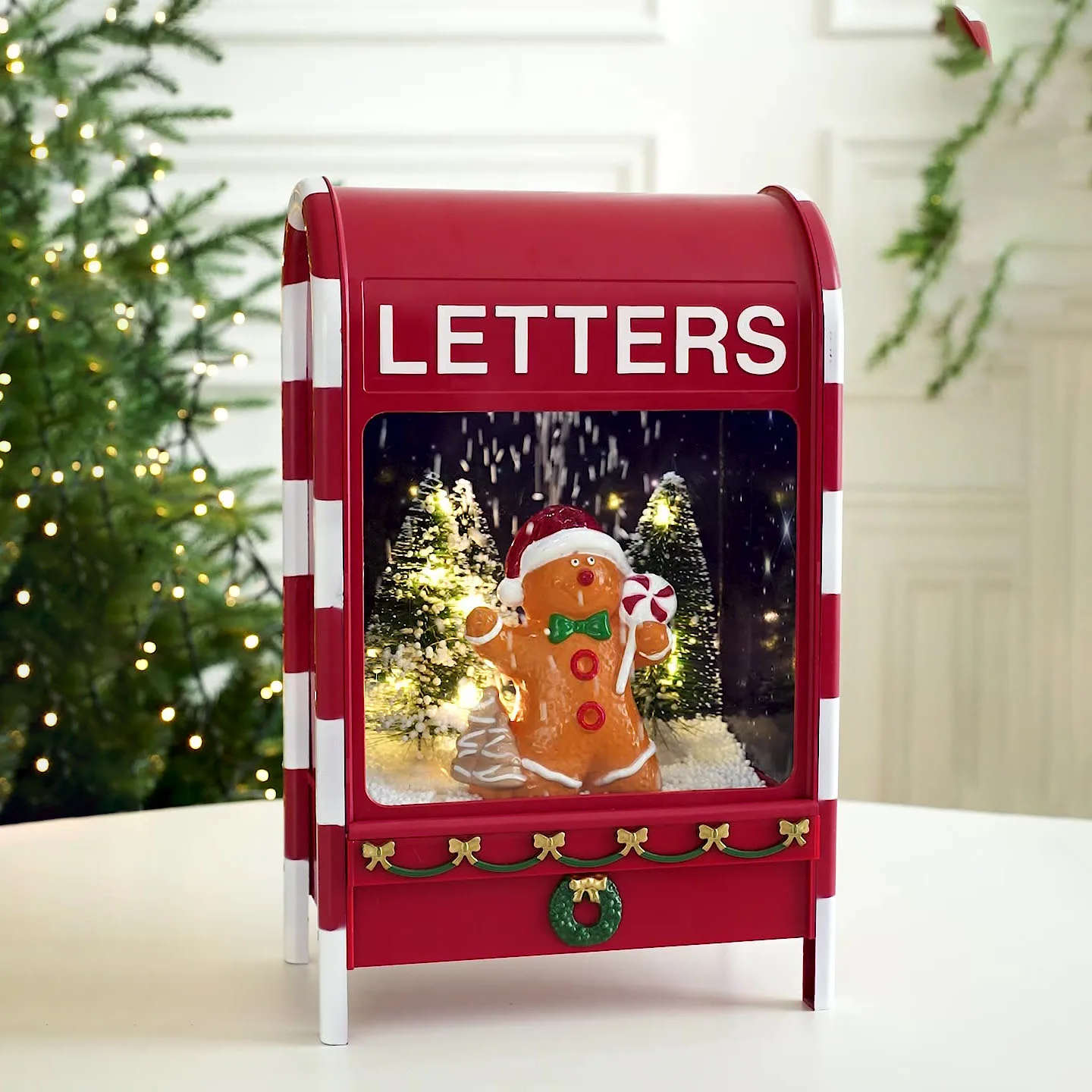Christmas Mailbox American Style Cartoon Plastic Desktop Ornament Santa Claus Luminous Snowfall Music Box Festive Decorations