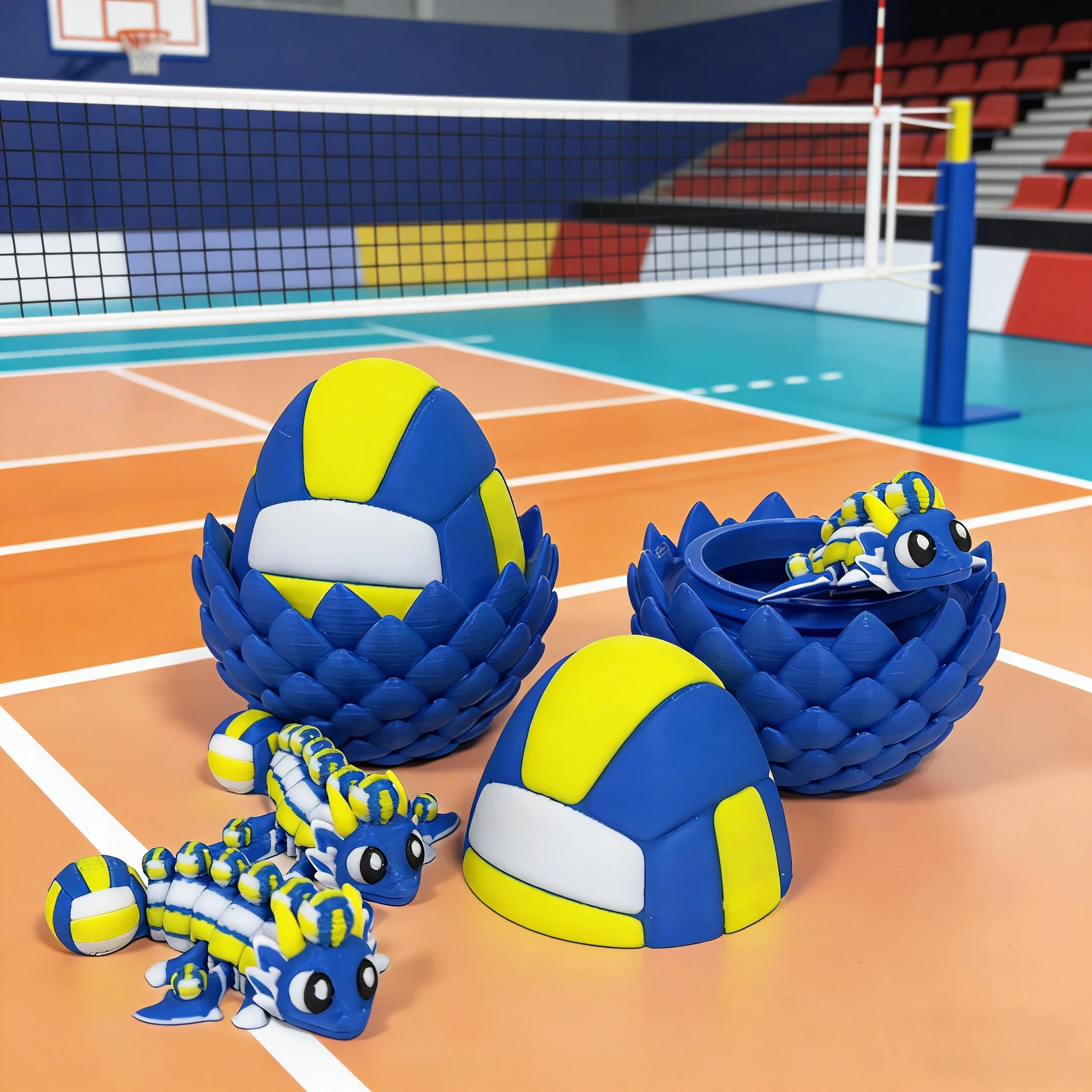 3d Printed Adorable And Cute Volleyball Dragon + Dragon Egg Set Model Plastic Desk Decoration Sculpture Accessory Holiday Gift