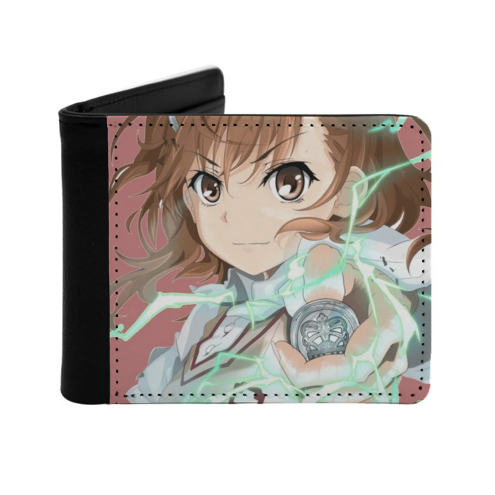 

Misaka Mikoto Men Wallets Card Man Wallet Short Purse Bi-Fold Personalized Purses Railgun Number Three Tokiwadais Ace Strongest