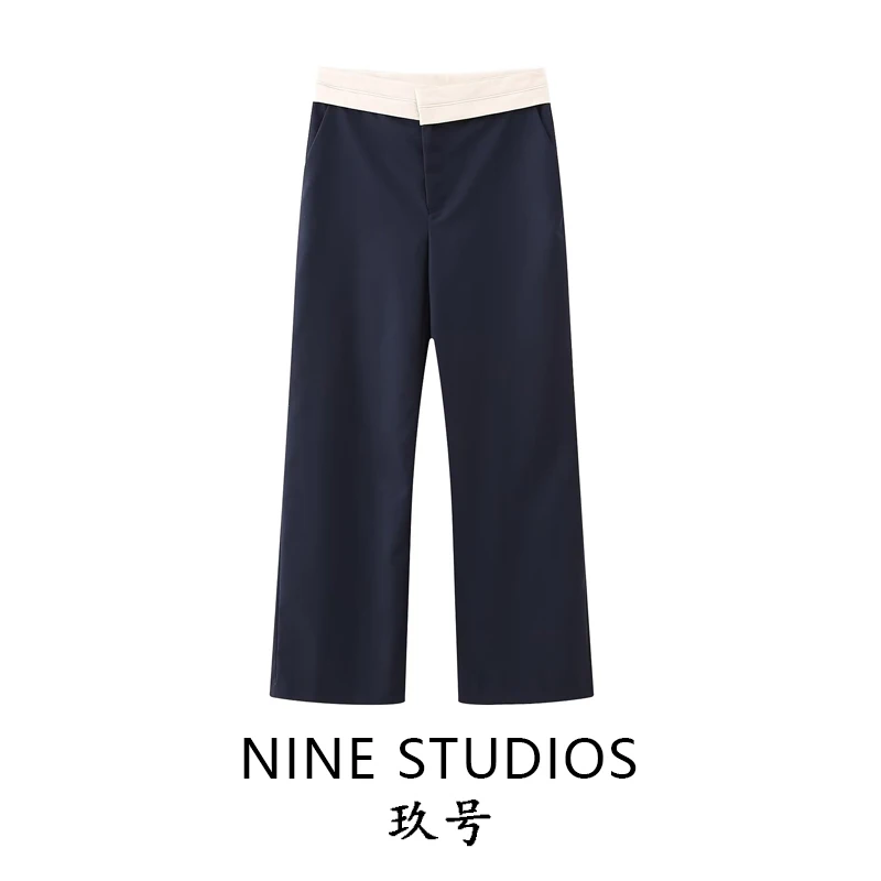 

High Waist Straight Leg Casual Pants Color Blo Versatile Women's Faion Commute Sle Long Trousers Ele Ladies