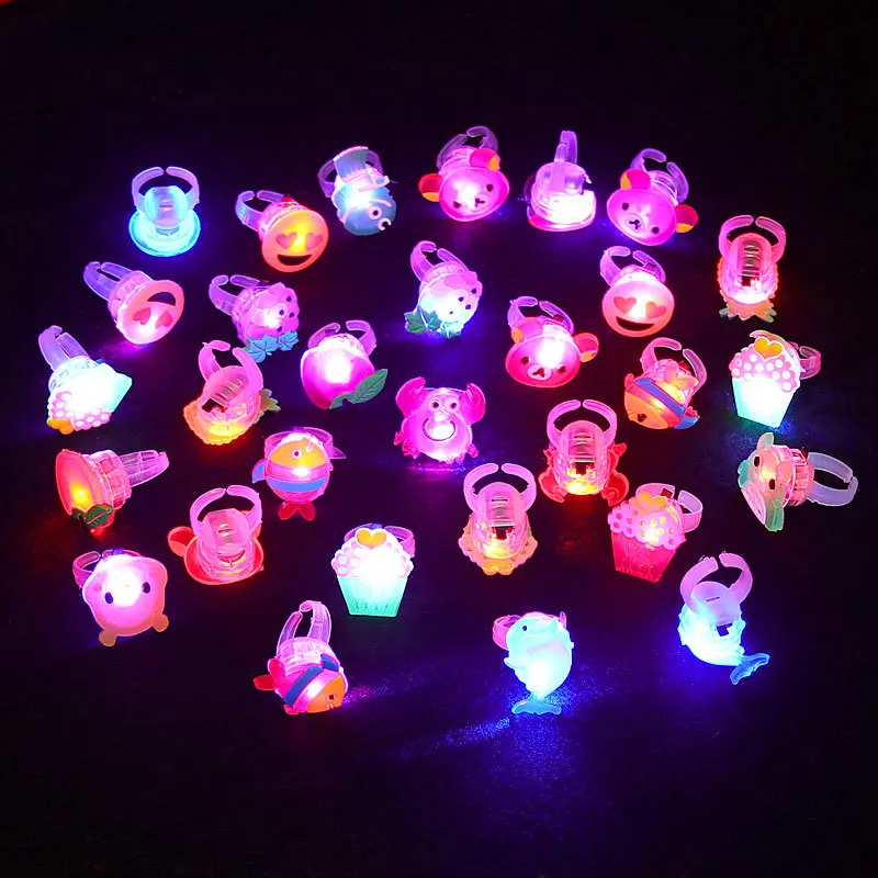 5PCS Cute Flashing Rings Luminous Toys for Kids Cartoon Led Light Finger Glowing Toys Baby Girl Birthday Gift