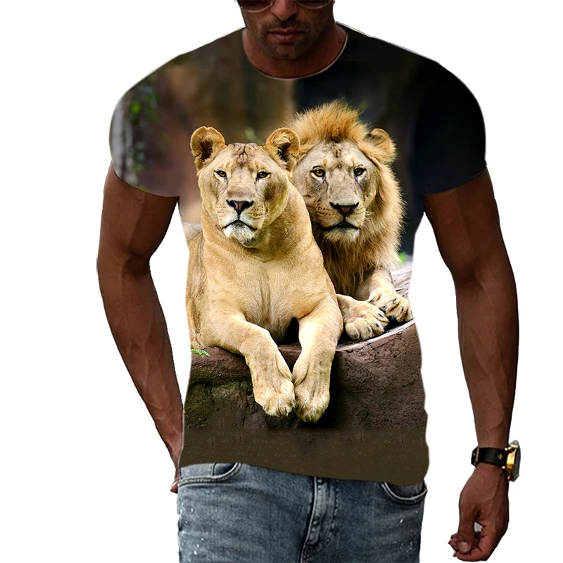 Summer Fashion The New Animal Lion graphic Men T-shirts Casual 3D Print Hip Hop Harajuku Personality Round Neck Short Sleeve Top