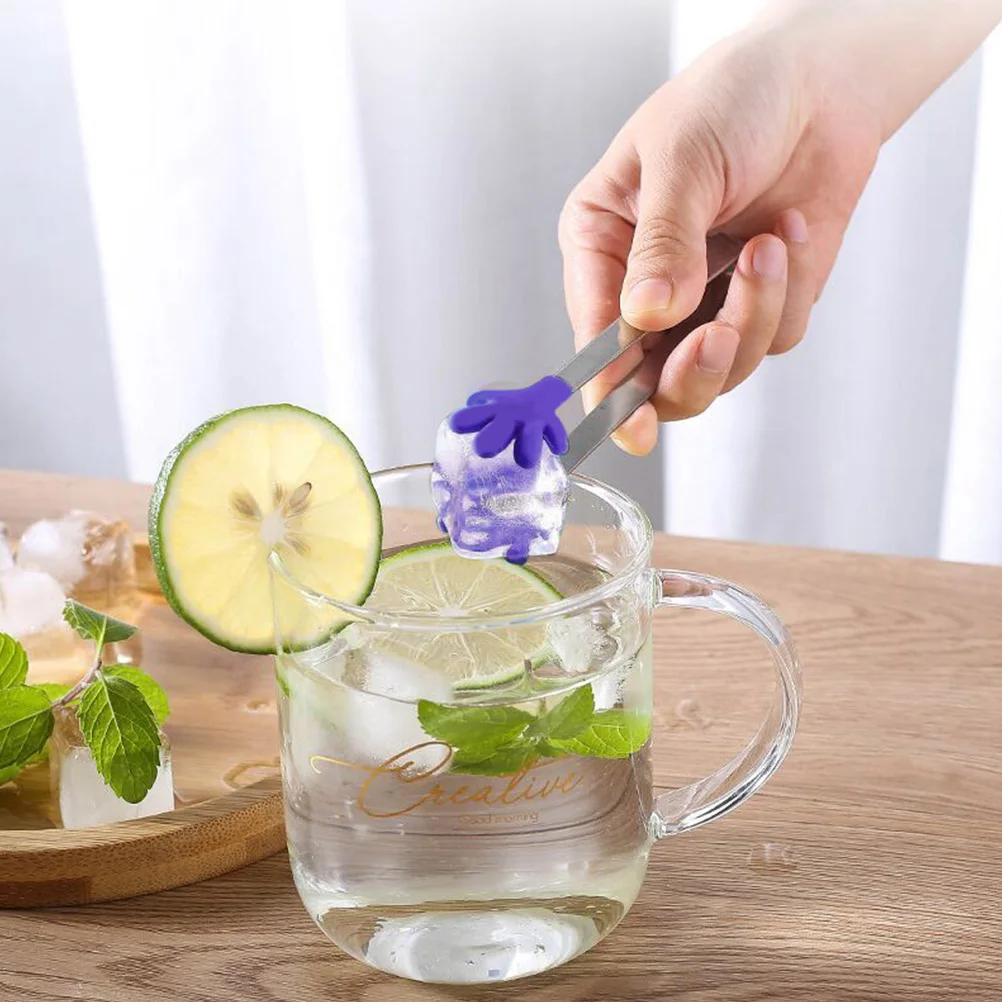 

Stainless Steel Ice Cube Tongs Mini Food Tong Tool Silicone Household Sugar Dessert Cookie Serving Portable Camping