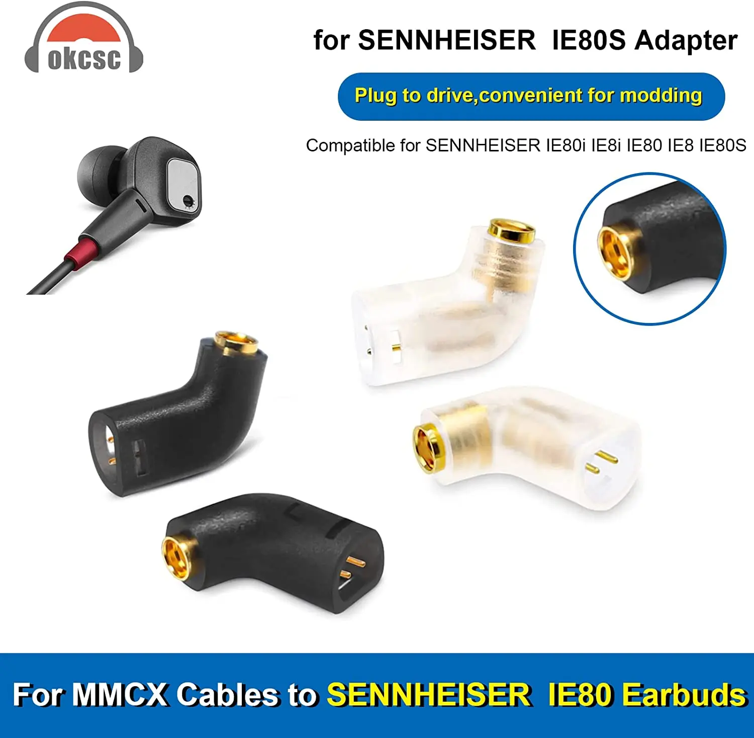 OKCSC MMCX Cable Adapter Connector MMCX Female for SENNHEISER IE80i IE8i IE80 IE8 IE80S Earphone Earbuds