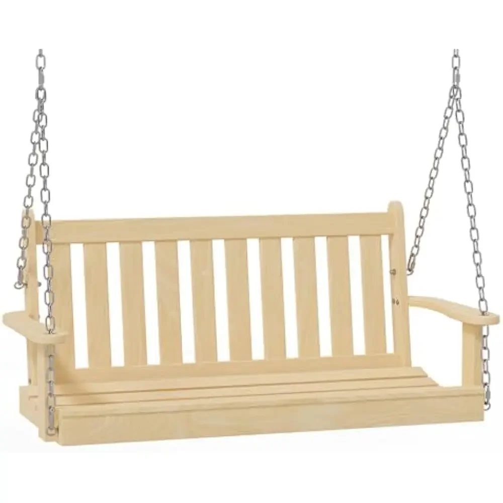 

4FT Porch Swing, Hanging Wooden Swings with Chains, 2-Seater Upgraded Heavy Duty 500 LBS Capacity Swing Bench